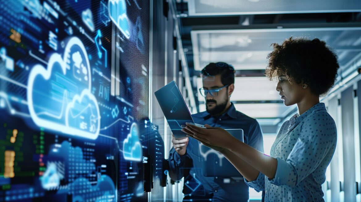 Cloud Native Application Development with Developers Working on Laptops and Cloud Infrastructure.